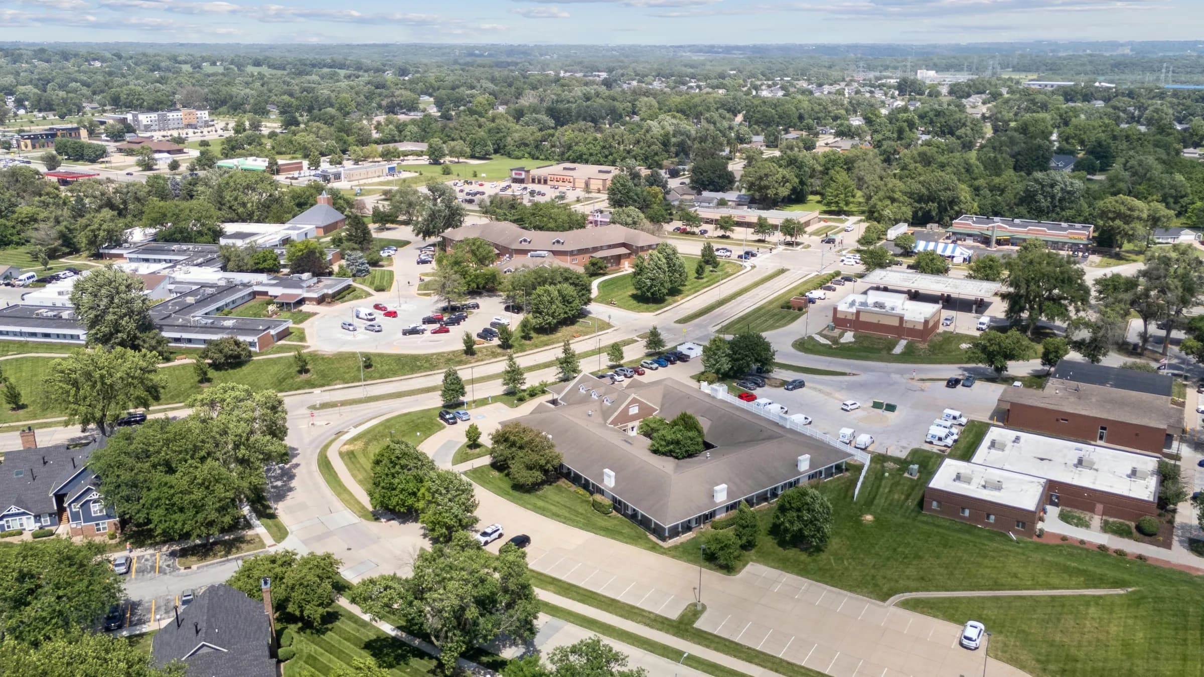 Aerial view over Johnston, Iowa, with the treatment campus in the foreground