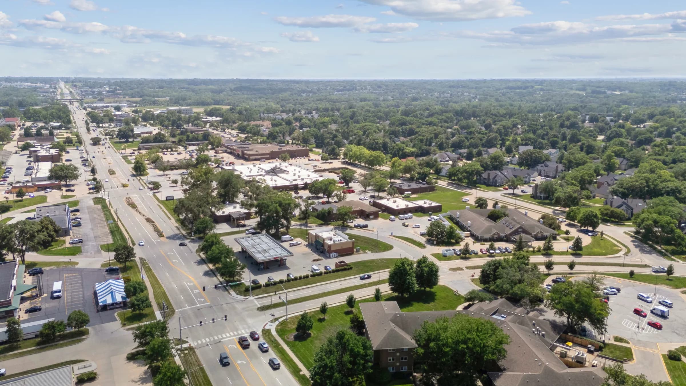 Aerial view of the main road approach to the facility