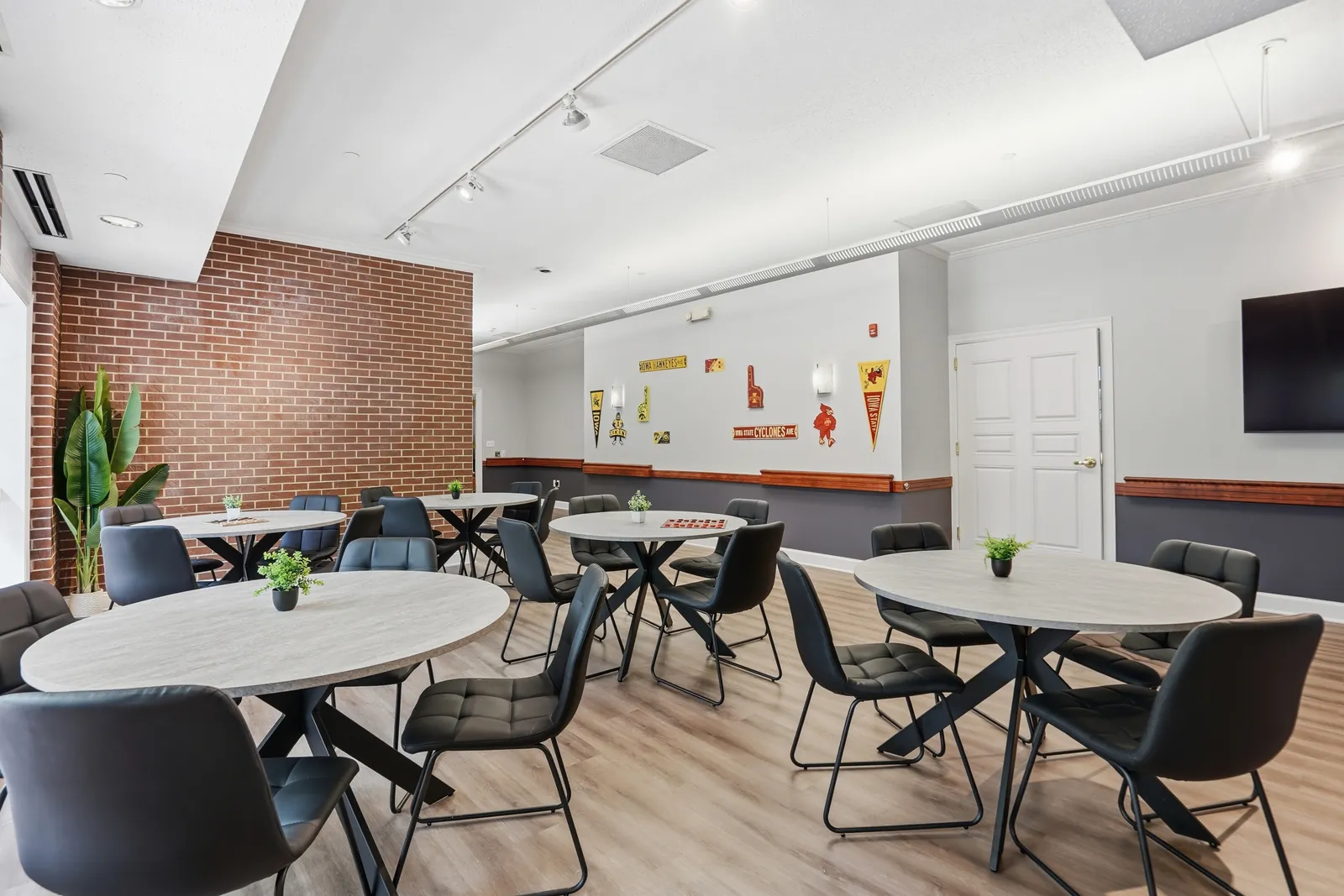 Dining beside the brick feature wall