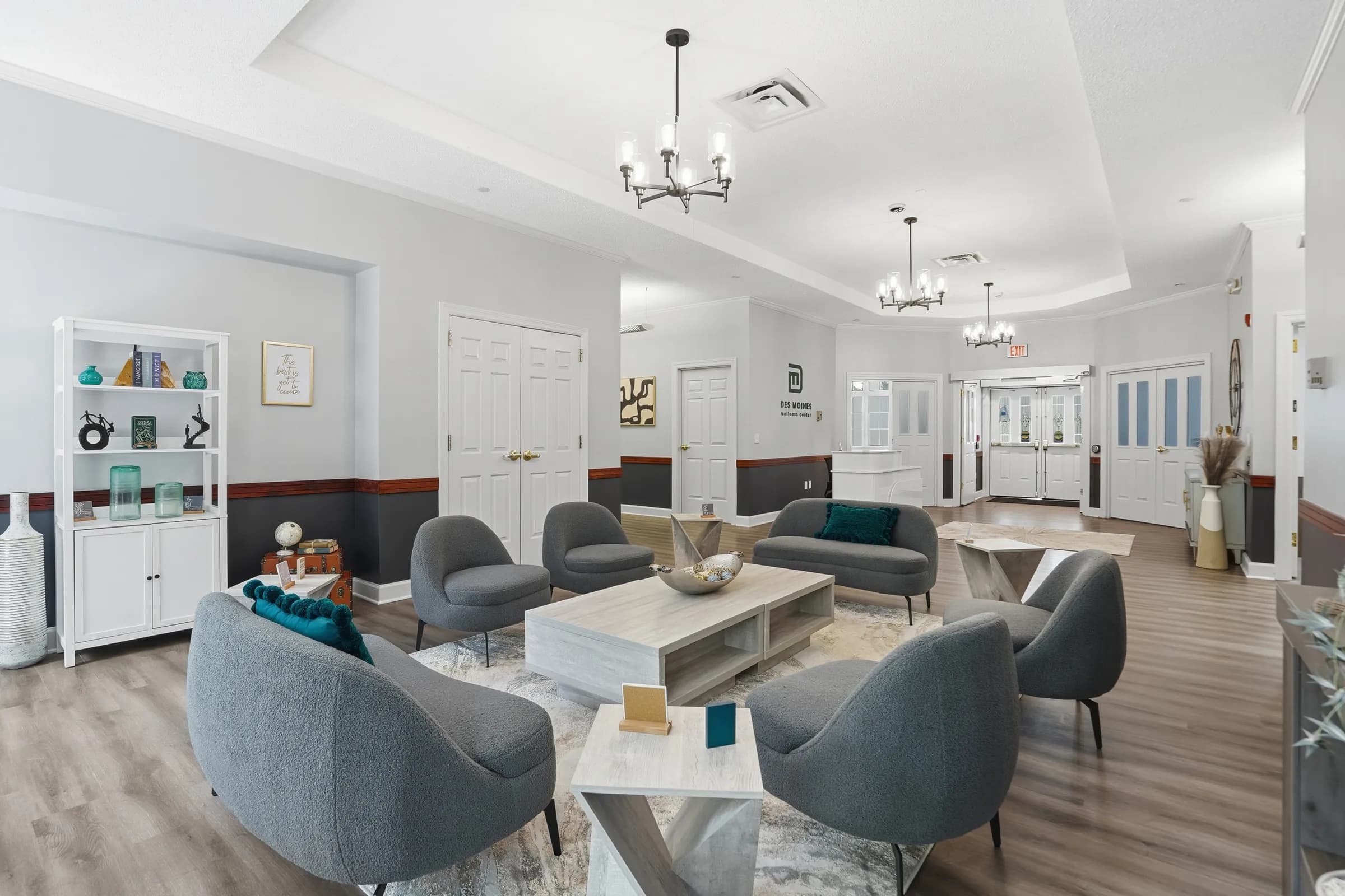 The group lounge at Des Moines Wellness Center, arranged for facilitated group sessions