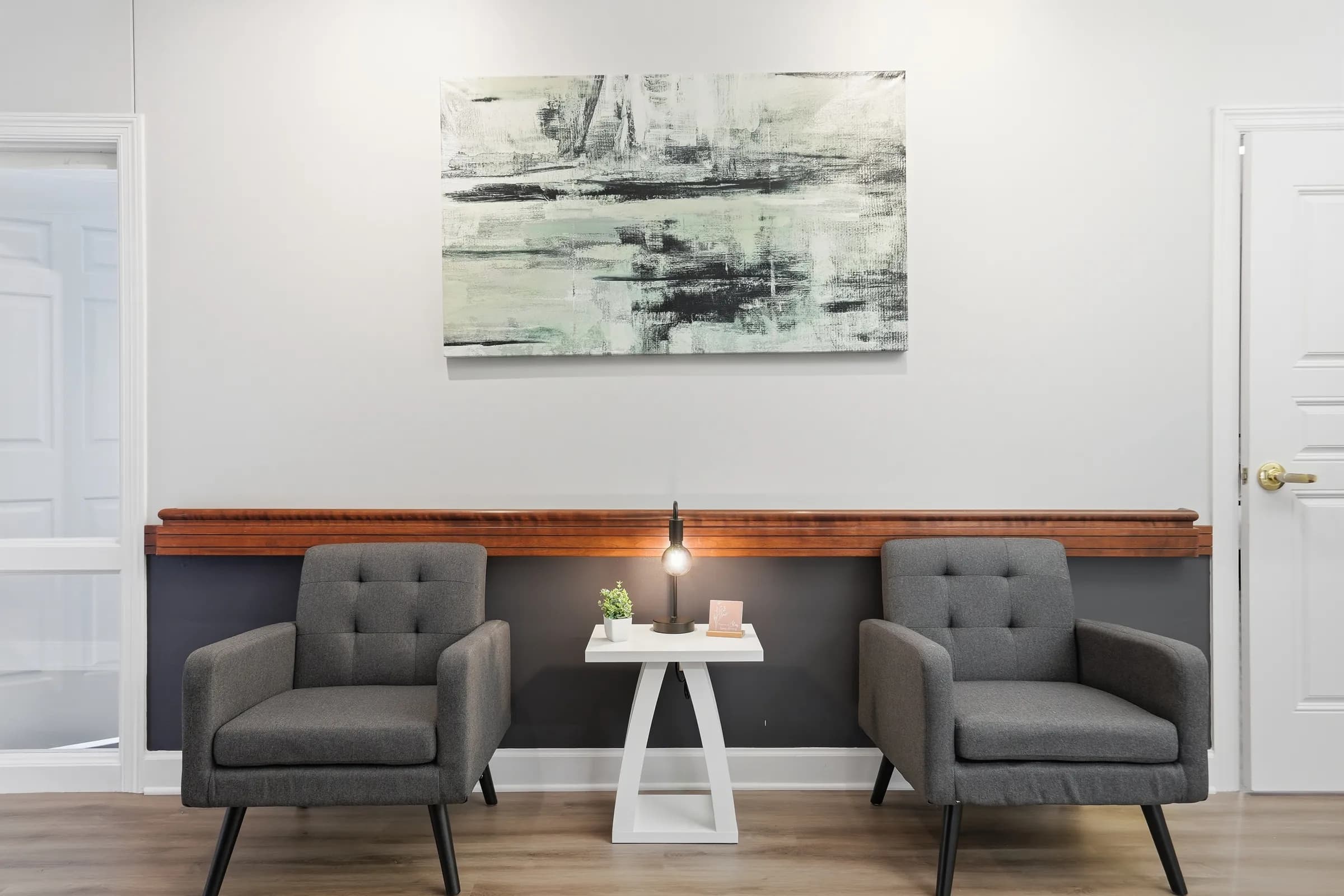 A quiet two-chair space for private conversations
